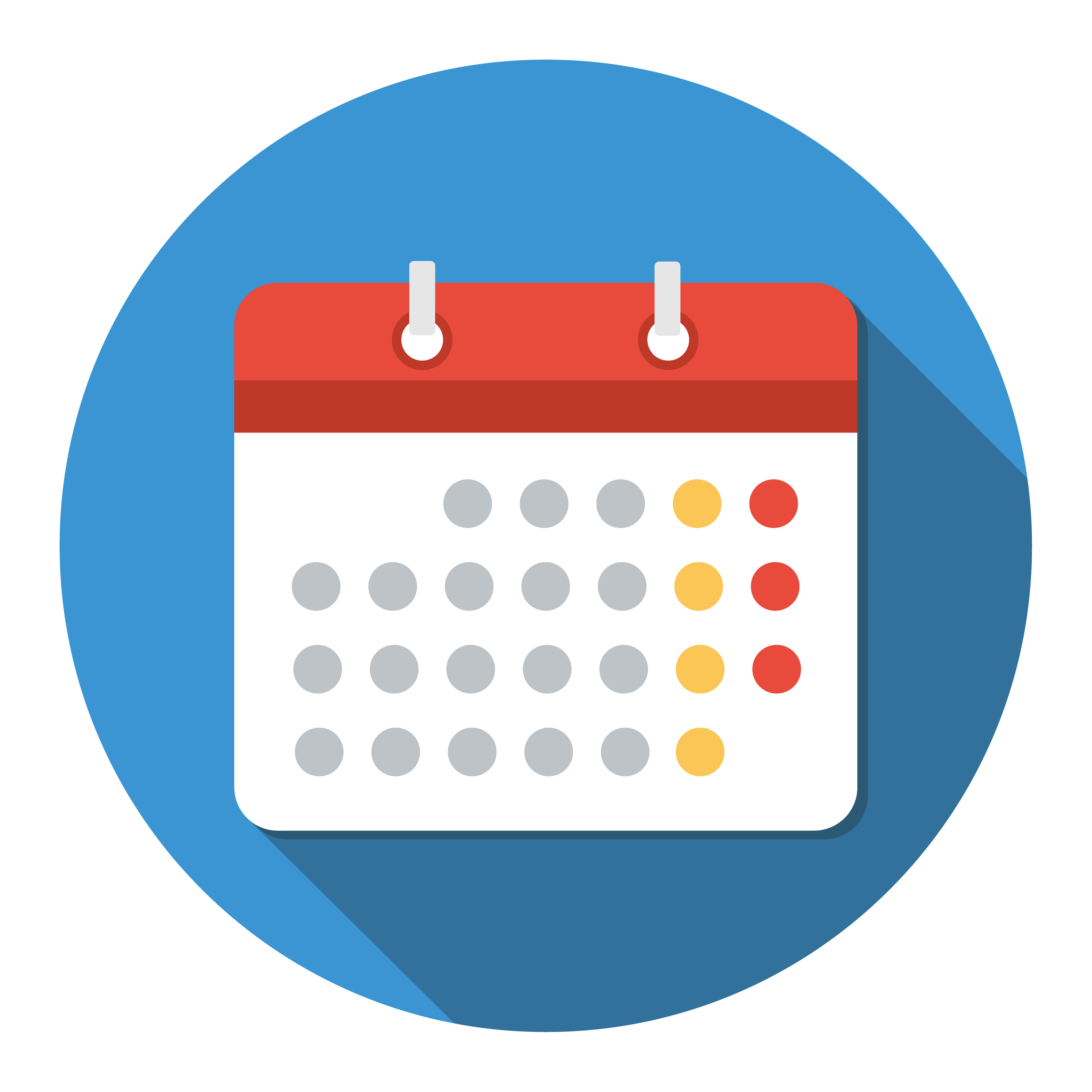 a graphic image of a calendar on top of a blue circle