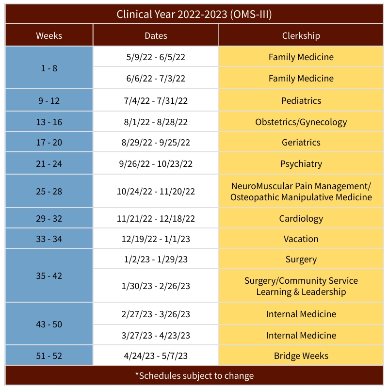 schedule for year 3 of clerkship, download available