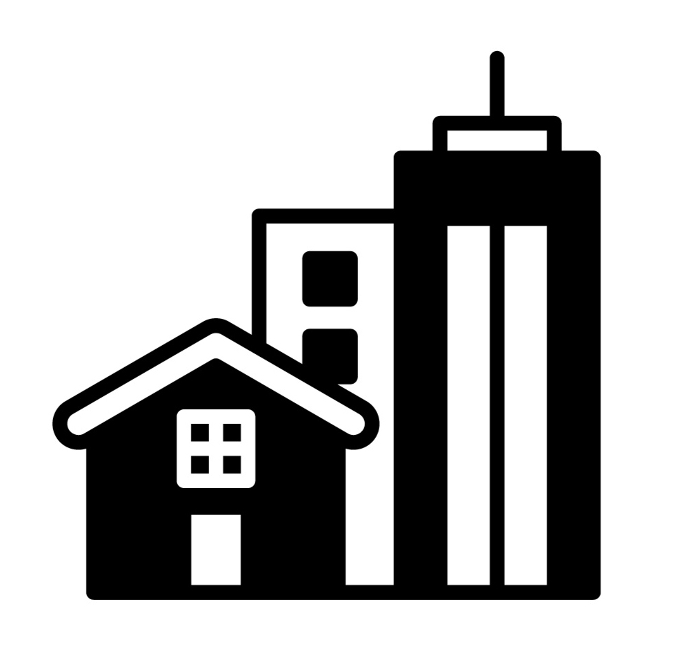 black and white rendering of a house in front of an apartment complex