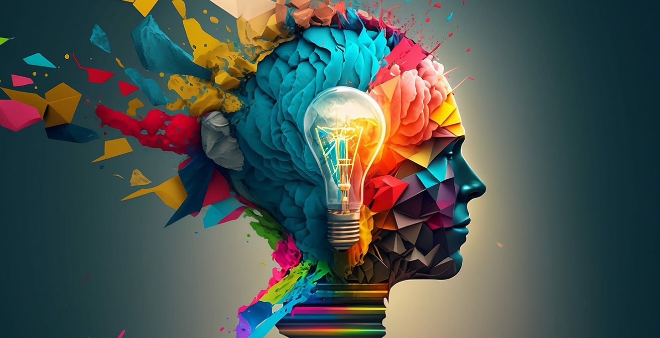 colorful image of head with lightbulb